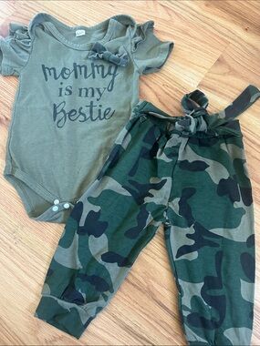 Amazon Olive Green Camo Joggers & Graphic Bodysuit Set